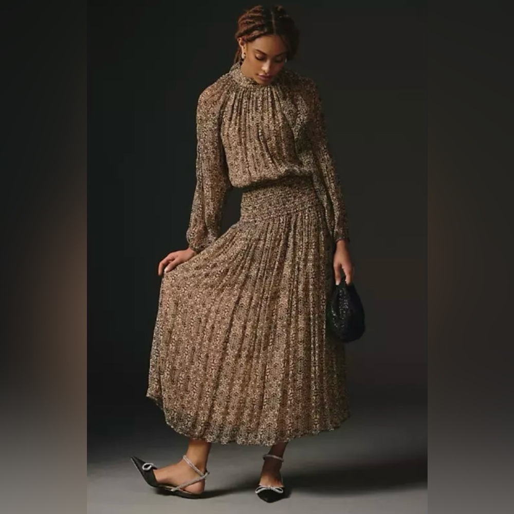 Anthropologie Patterned Brown Midi Dress